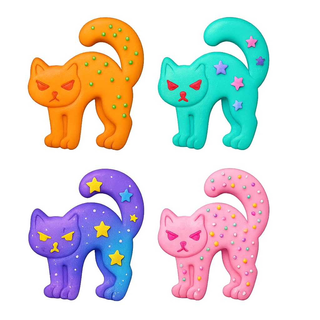 Mighty Gadget Angry Cat Cookie Cutter & Stamp - 4x3" Fun Design for Halloween Baking (Random Color)