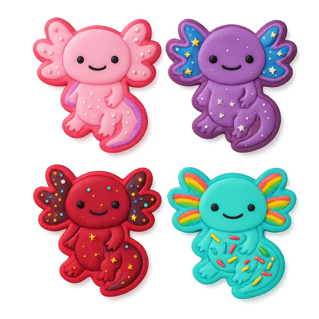 Mighty Gadget Smiling Axolotl Cookie Cutter & Stamp - 4x3.5" Fun Character for Happy Baking (Random Color)