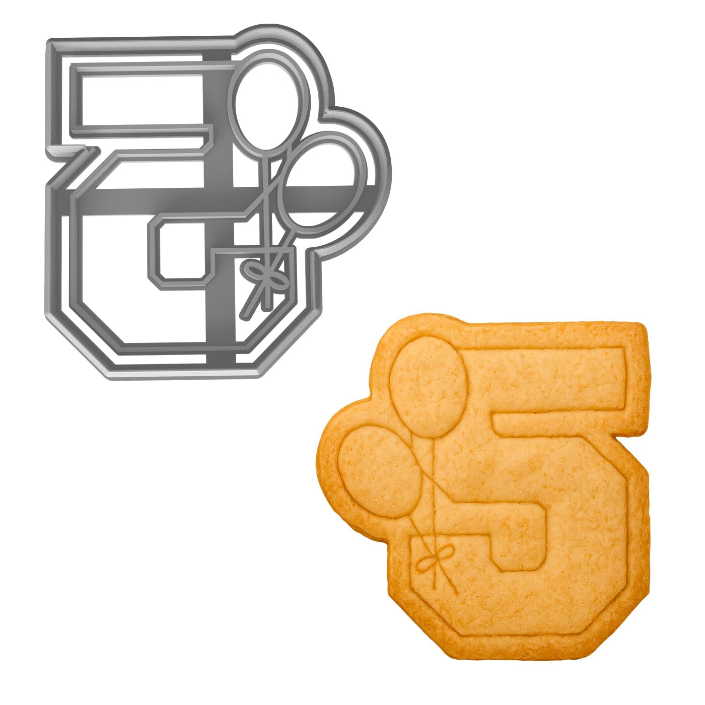 Mighty Gadget Number 5 with Balloons Cookie Cutter for 5 Year Old - 4x3.93" Birthday Celebration Mold (Random Color)