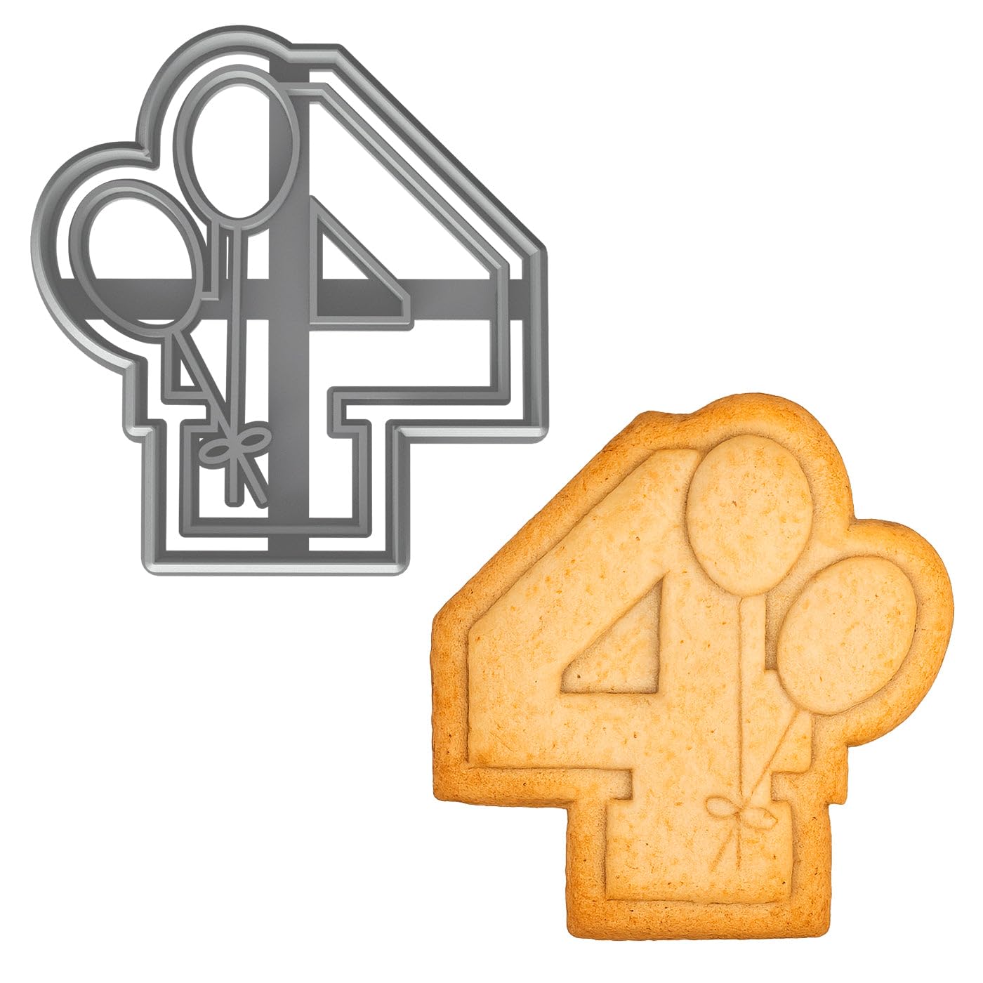 Mighty Gadget Number 4 with Balloons Cookie Cutter for 4 Year Old - 4x3.76" Birthday Celebration Mold (Random Color)