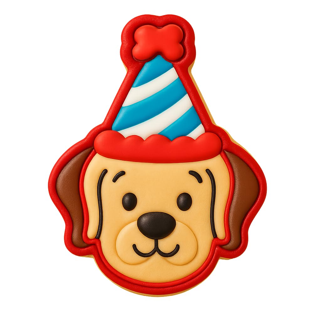 Kawaii Dog Birthday Hat Cookie Cutter - 4x3.13" Fun Party Baking Design