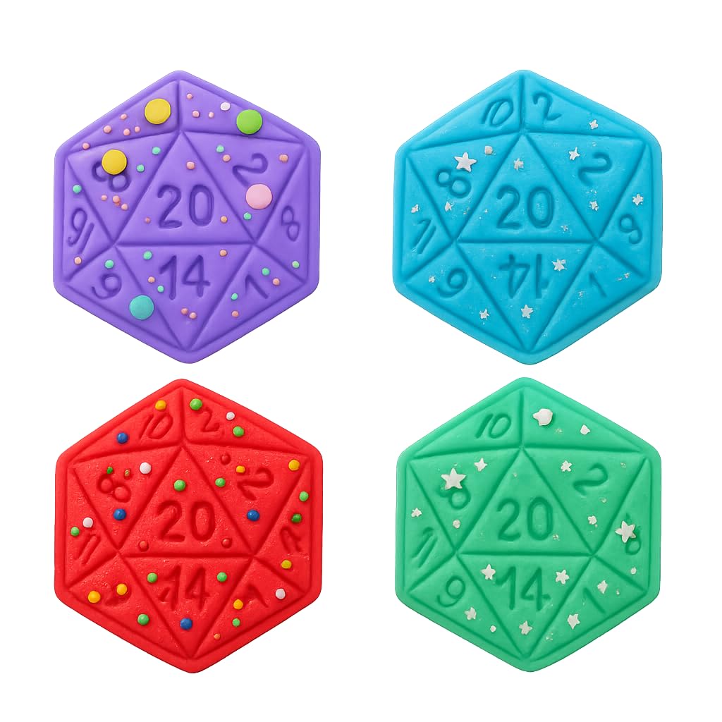 Mighty Gadget 20-Sided Dice Cookie Cutter & Stamp - 4x3.46" Geeky Fun for Game Night Baking (Random Color)