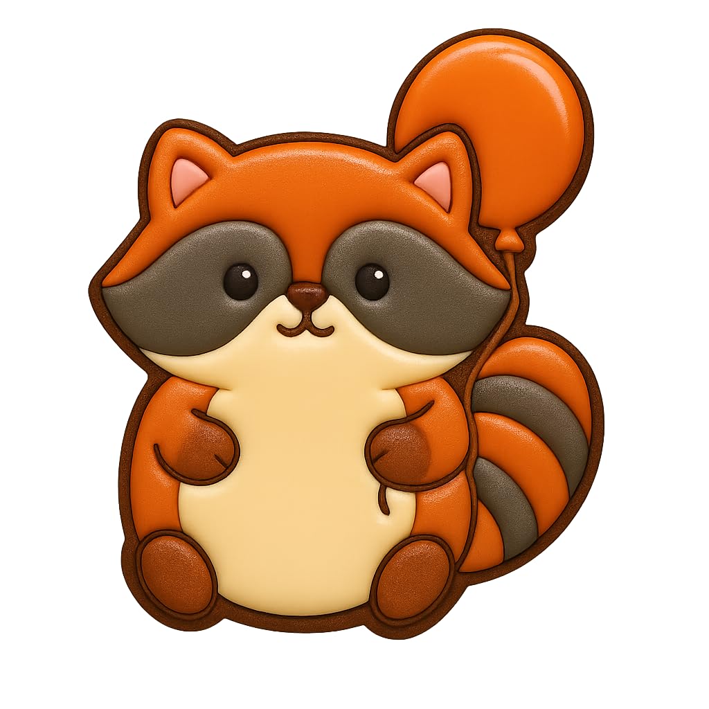 Kawaii Raccoon Holding A Balloon Cookie Cutter - 4x3.16" Fun Kids Baking Design