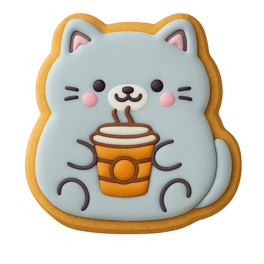 Kawaii Cat Holding Coffee Cup Cookie Cutter - 4x3.67" Fun Baking