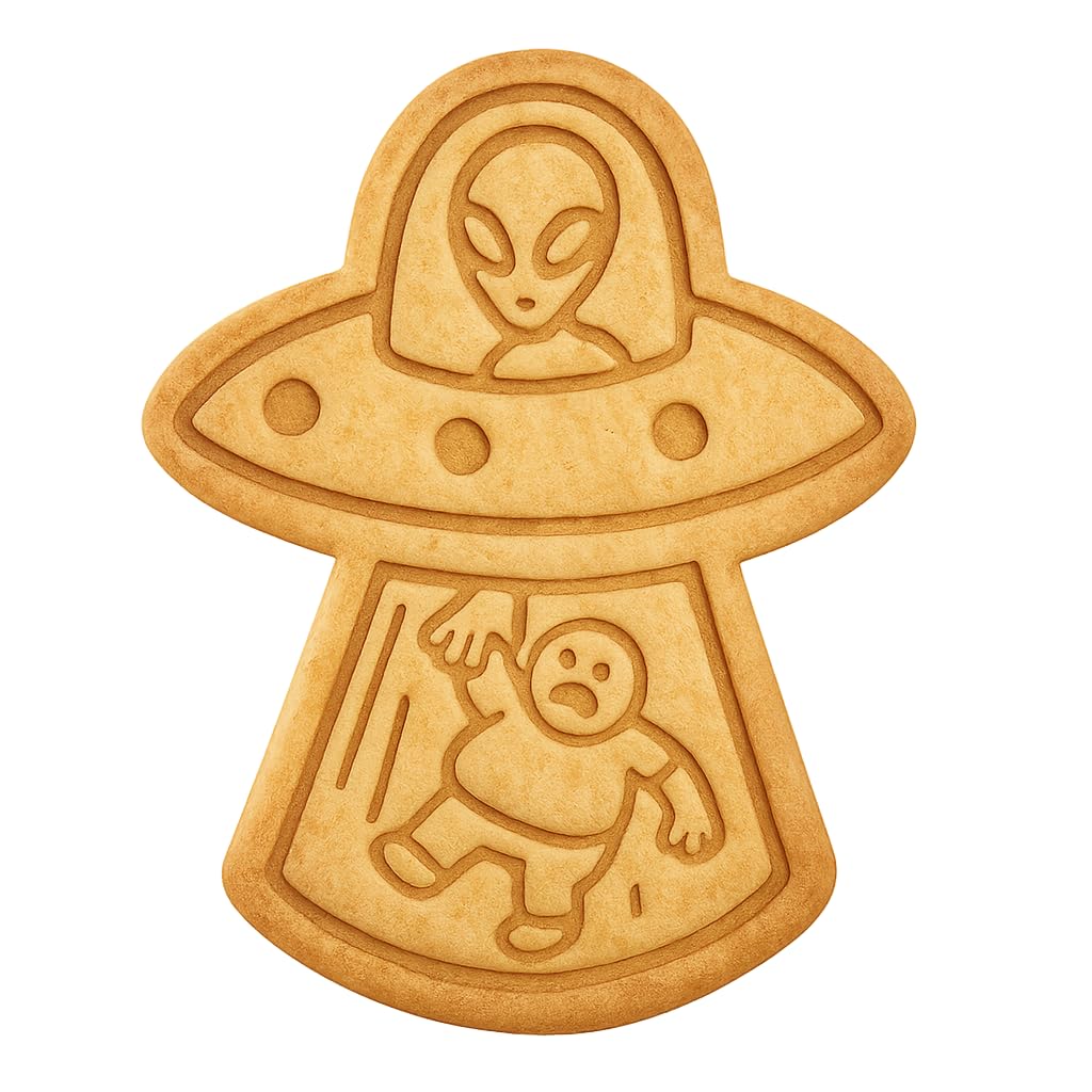 Mighty Gadget Alien Abduction of Chubby Man Cookie Cutter & Stamp - 4x3" Unique Design for Sci-Fi Fans (Random Color)