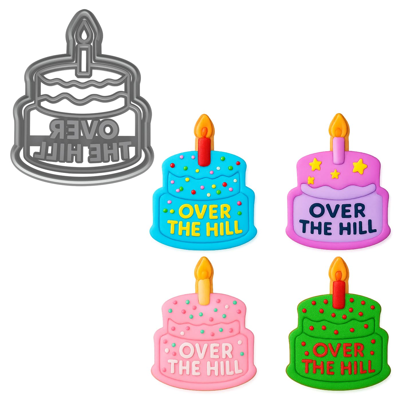 Mighty Gadget Over The Hill Cake Cookie Cutter & Stamp - 4x3.16" Humorous Theme for Fun Baking (Random Color)
