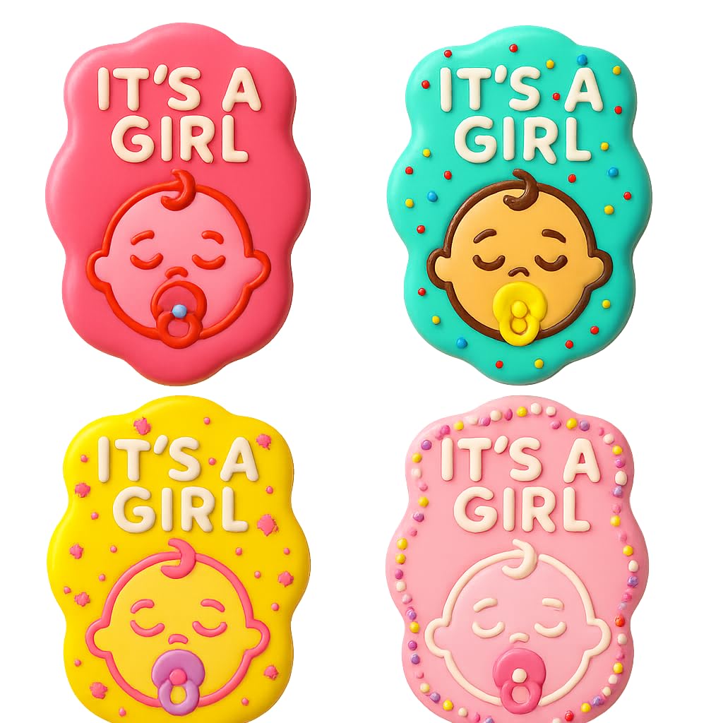 Mighty Gadget 'It's a Girl' Baby Face Cookie Cutter & Stamp - 4x2.9" Sweet Announcement for Gender Reveal Parties (Random Color)