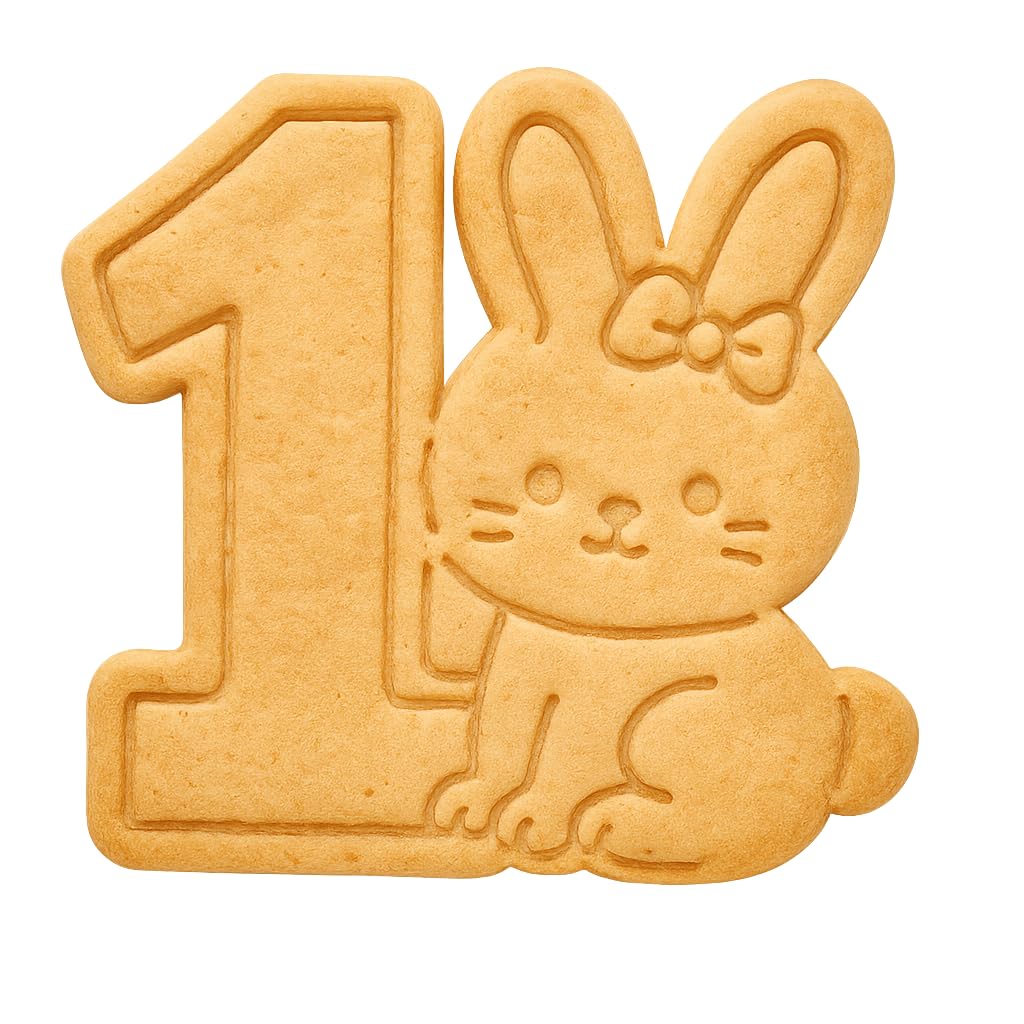 Mighty Gadget 1st Birthday Bunny Cookie Cutter & Stamp - 4x3.8" Sweet Addition for Baby's Special Day (Random Color)