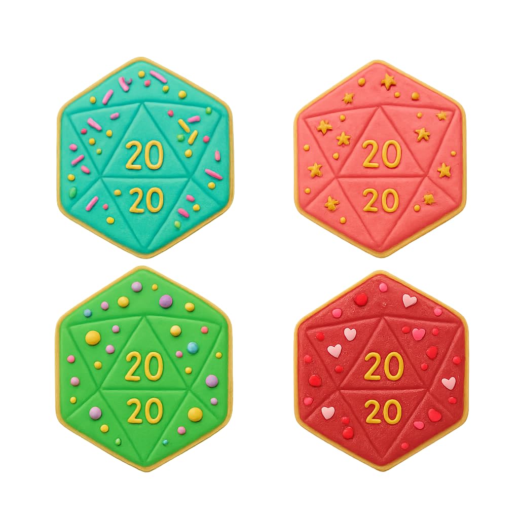 Mighty Gadget 20-Sided Dice Cookie Cutter & Stamp - 4x3.46" Geeky Fun for Game Night Baking (Random Color)