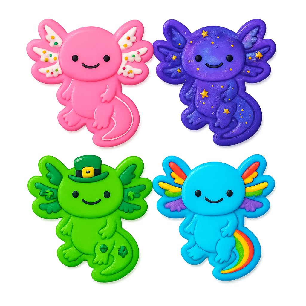 Mighty Gadget Smiling Axolotl Cookie Cutter & Stamp - 4x3.5" Fun Character for Happy Baking (Random Color)