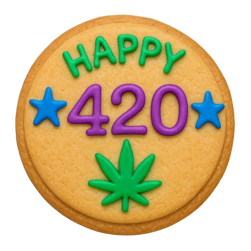 Happy 420 Weed Leaf Cookie Cutter & Stamp - 4x4", Marijuana-Themed Baking Mold for Fun Baking
