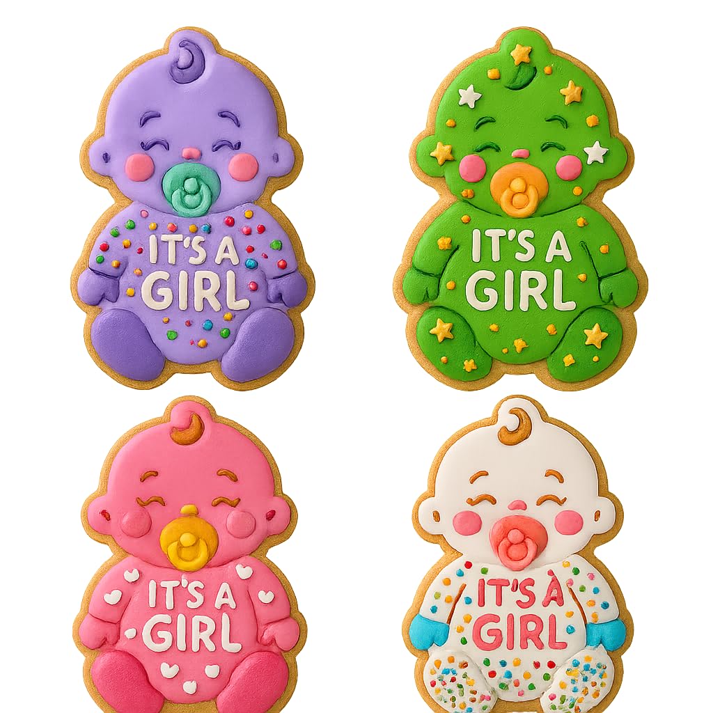 Mighty Gadget Baby Girl with Pacifier Cookie Cutter & Stamp - 4x2.5" Celebratory Design for Baby Showers (Random Color)