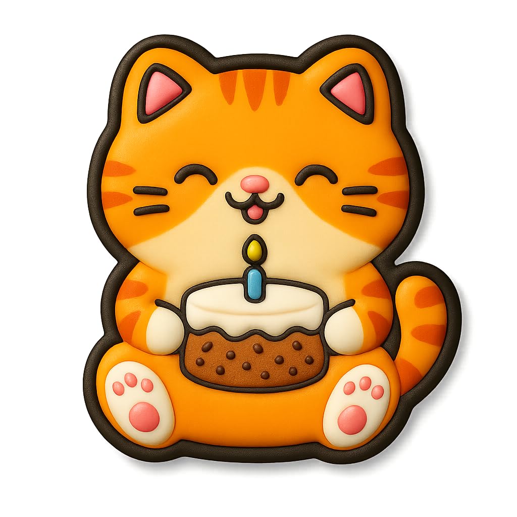 Kawaii Chubby Cat w Birthday Cake Cookie Cutter - 4x3.5" Fun Birthday Party