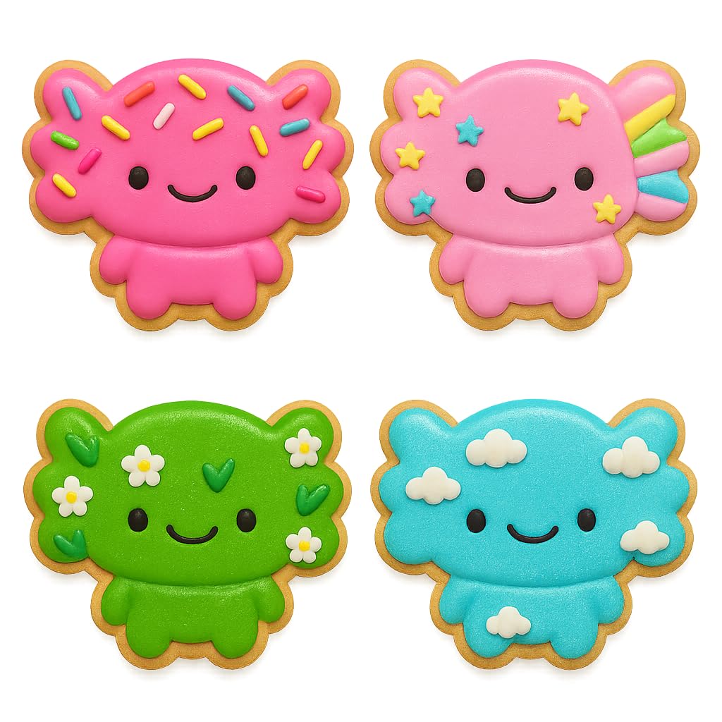 Baby Axolotl Cookie Cutter & Stamp 4x3" for Baking & Fondant Clay Embosser