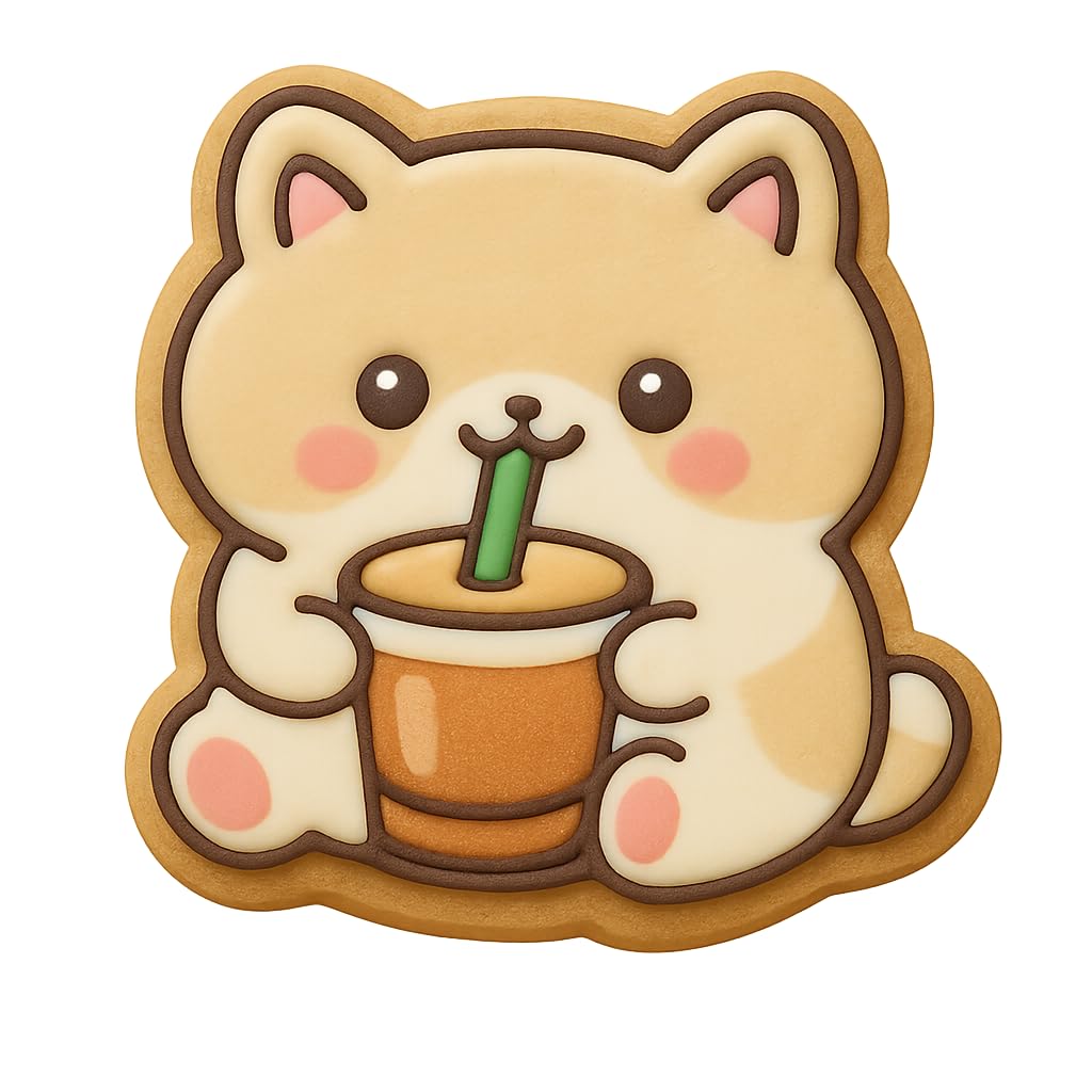 Kawaii Cat Drinking Soda Cookie Cutter - 4x3.8" Fun Baking Design for Kids