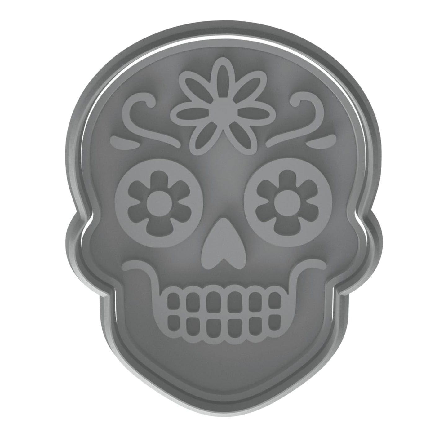 Mighty Gadget Floral Sugar Skull Cookie Cutter & Stamp - 4x2.8" Intricate Design for Dia de los Muertos Celebrations (Random Color)