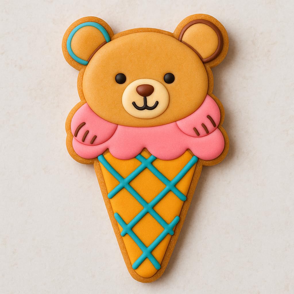 Cute Bear in Ice Cream Cone Cookie Cutter - 4x2.35", Animal-Themed Baking Tool for Fun Cookies & Treats (Random Color)