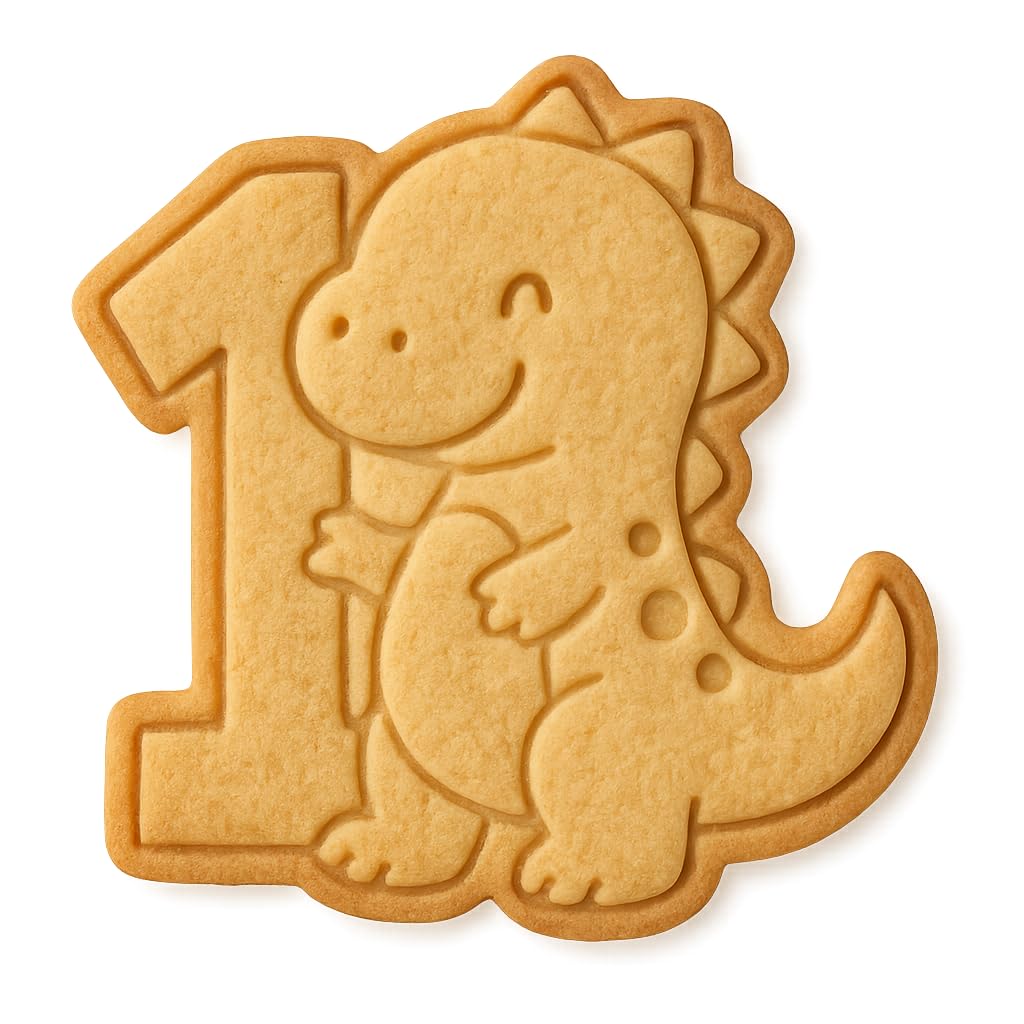 Mighty Gadget Dinosaur Birthday Cookie Cutter & Stamp - 4x3.2" Perfect Shape for One Year Old Celebrations (Random Color)