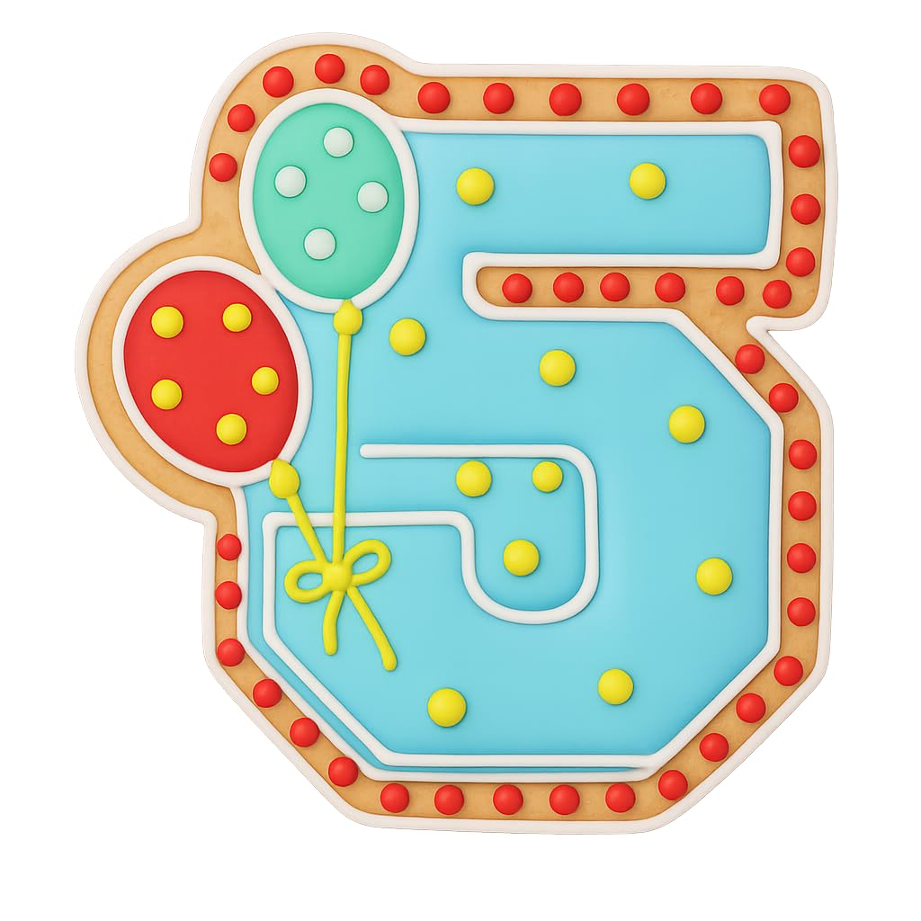 Mighty Gadget Number 5 with Balloons Cookie Cutter for 5 Year Old - 4x3.93" Birthday Celebration Mold (Random Color)