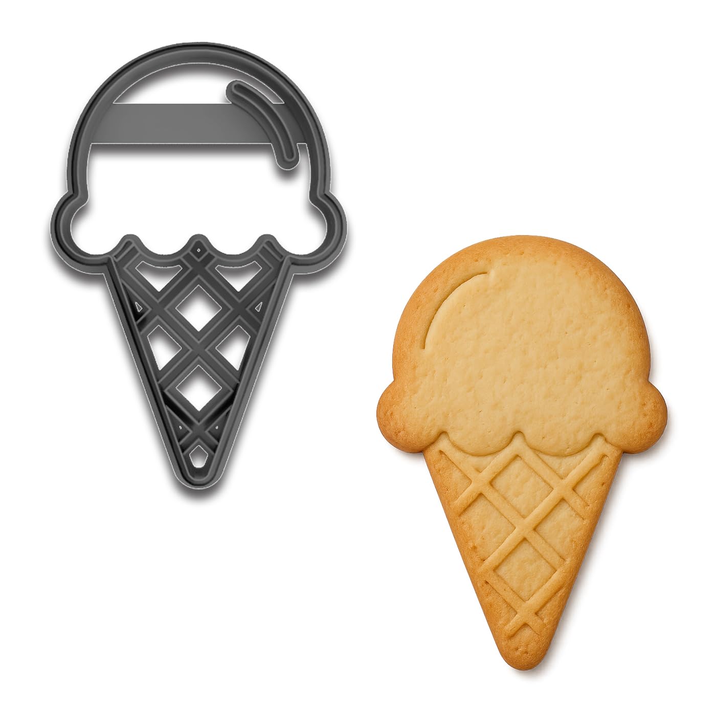 Ice Cream Cone Cookie Cutter with Waffle Cone Detail – 4x2.56 Inches, Summer Treat Baking Mold (Random Color)
