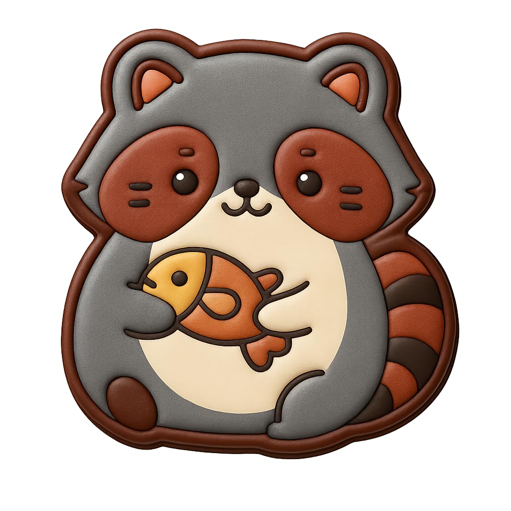 Kawaii Raccoon Holding Fish Cookie Cutter - 4x3.5" Fun Baking for Kids Party