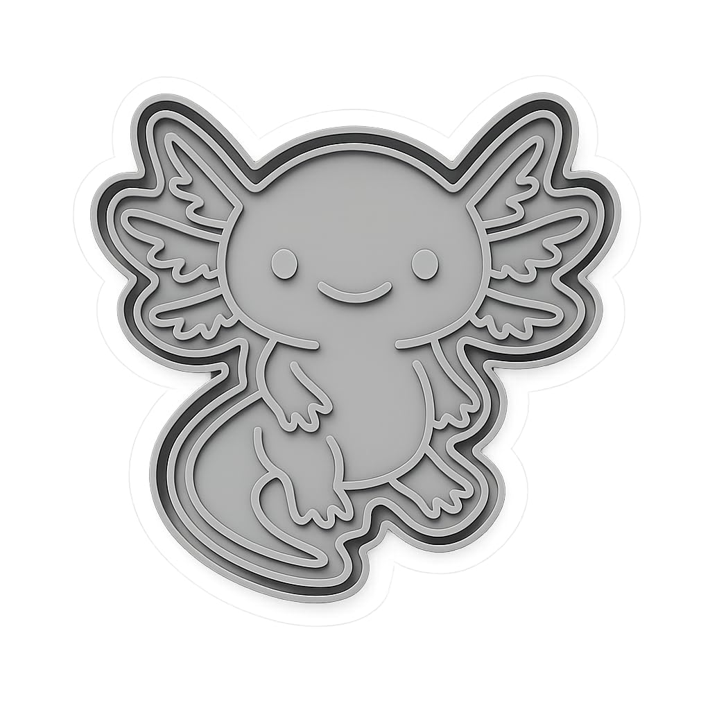 Mighty Gadget Smiling Axolotl Cookie Cutter & Stamp - 4x3.5" Fun Character for Happy Baking (Random Color)