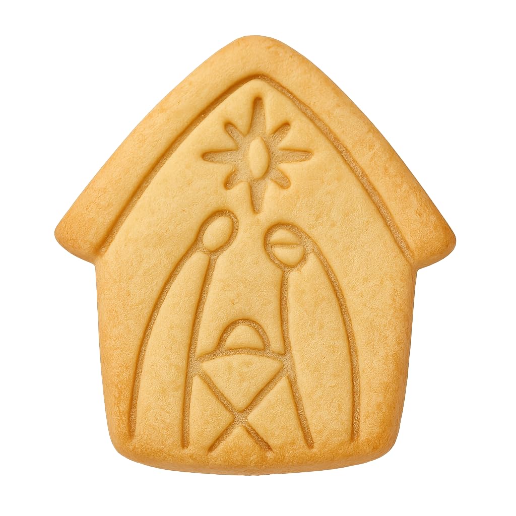 Mighty Gadget Nativity Scene Cookie Cutter & Stamp - 4x3.6" Festive Design for Christmas Baking (Random Color)