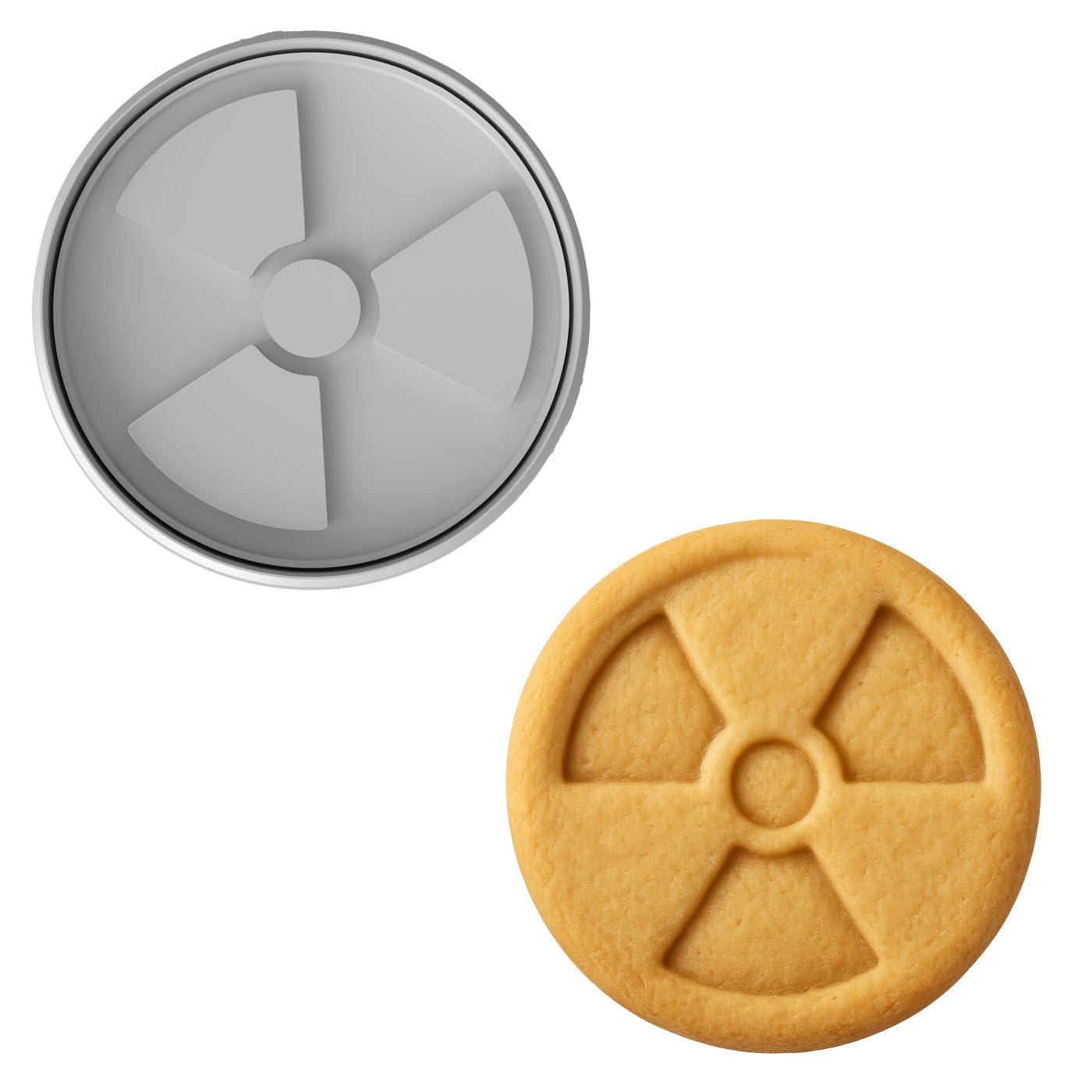 Mighty Gadget Biohazard Radiation Cookie Cutter & Stamp Set - 4x4" Science Symbol Mold for Bakers & Crafters (Random Color)