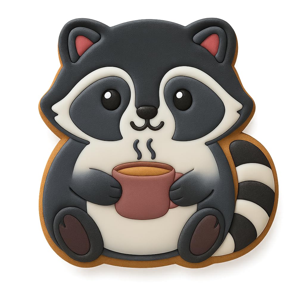 Kawaii Raccoon with Coffee Mug Cookie Cutter - 4x3.7" Fun Baking Design