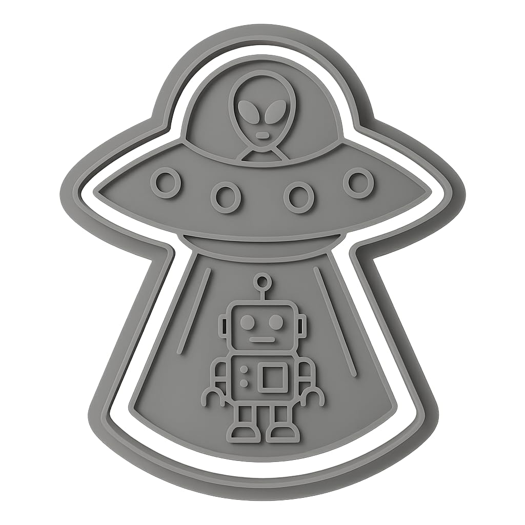 Mighty Gadget UFO & Robot Cookie Cutter & Stamp - 4x2.67" Whimsical Design for Galactic Baking (Random Color)