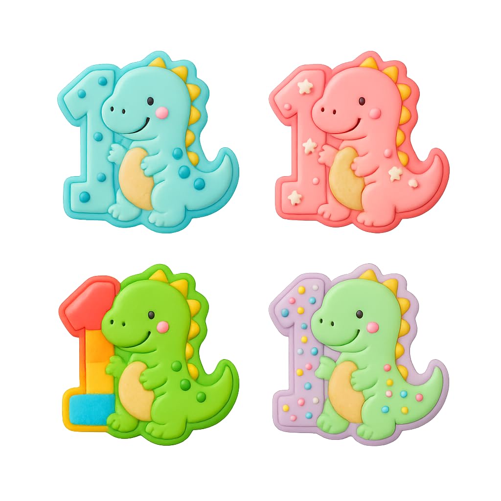 Mighty Gadget Dinosaur Birthday Cookie Cutter & Stamp - 4x3.2" Perfect Shape for One Year Old Celebrations (Random Color)
