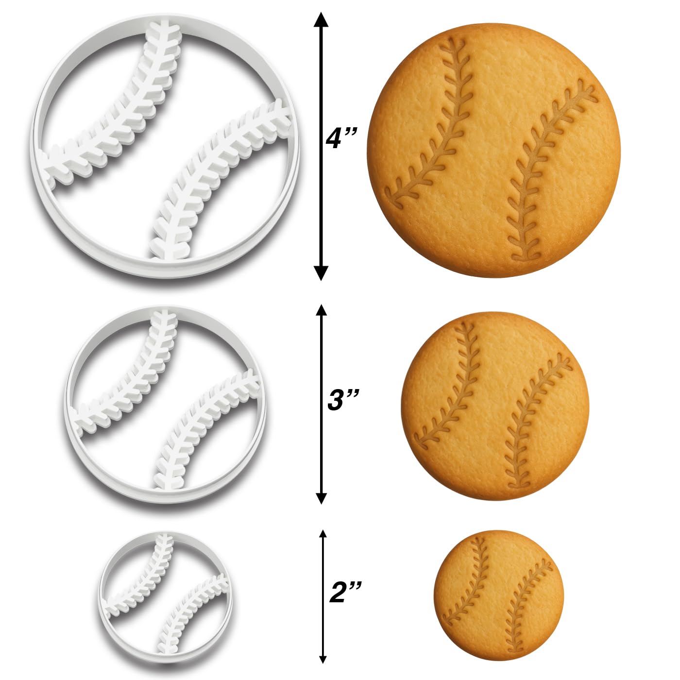 Baseball Cookie Cutters Trio (4", 3", 2") - Ideal for Sports-Themed Baking, Ballpark Celebrations, and Kids' Parties (Random Colors)