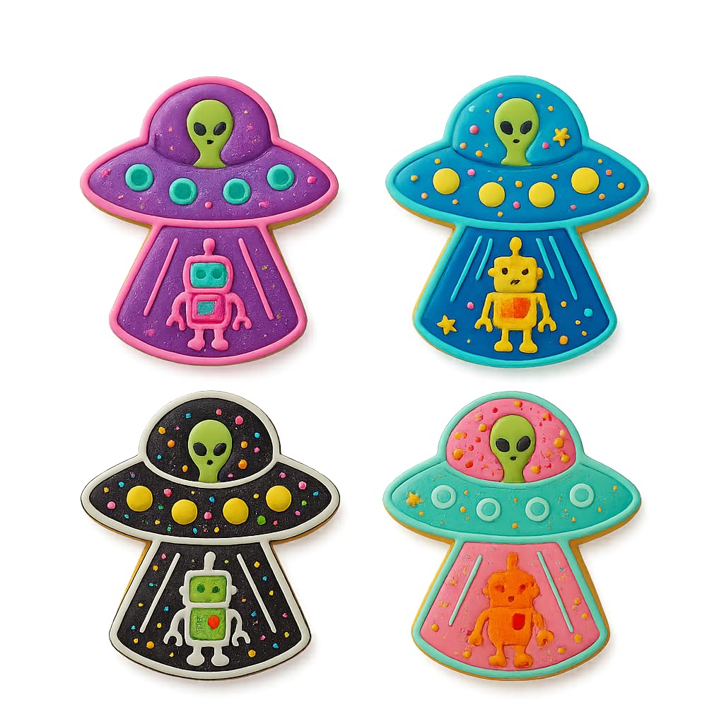 Mighty Gadget UFO & Robot Cookie Cutter & Stamp - 4x2.67" Whimsical Design for Galactic Baking (Random Color)