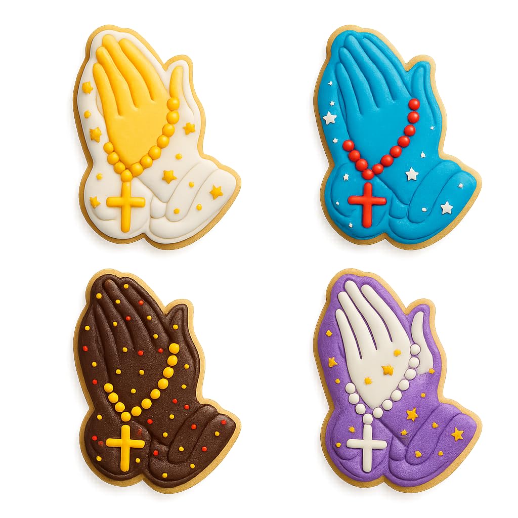 Mighty Gadget Praying Hands with Rosary Cookie Cutter & Stamp - 4x2.8" Inspiring Design for Religious Events (Random Color)