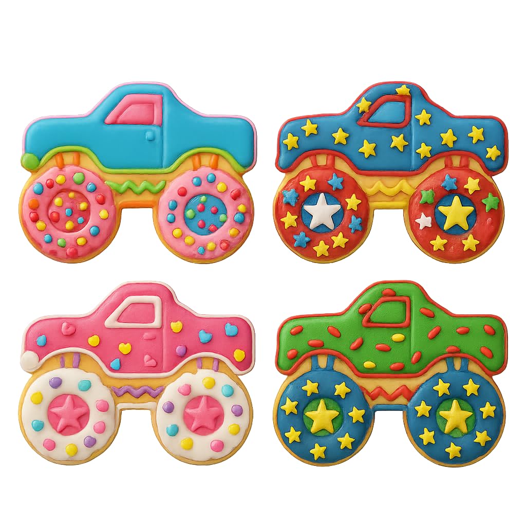 Mighty Gadget Monster Truck Cookie Cutter & Stamp - 4x3.2" Rugged Fun for Kids' Birthdays (Random Color)