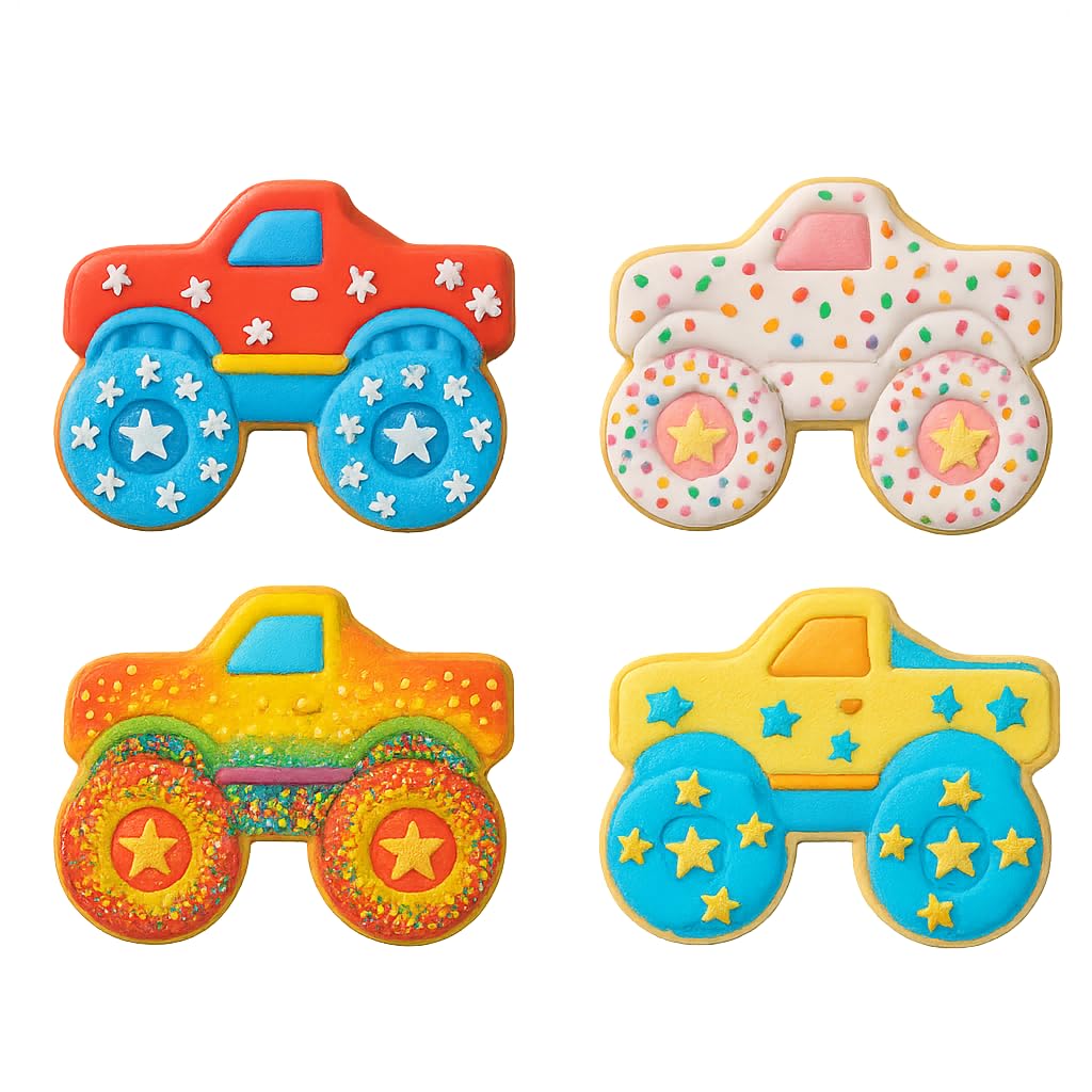 Mighty Gadget Monster Truck Cookie Cutter & Stamp - 4x3.2" Rugged Fun for Kids' Birthdays (Random Color)