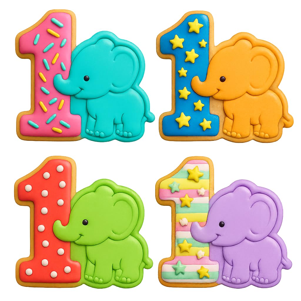 Mighty Gadget Baby Elephant and Number One Cookie Cutter & Stamp - 4x3.5" Fun for One Year Old Celebrations (Random Color)