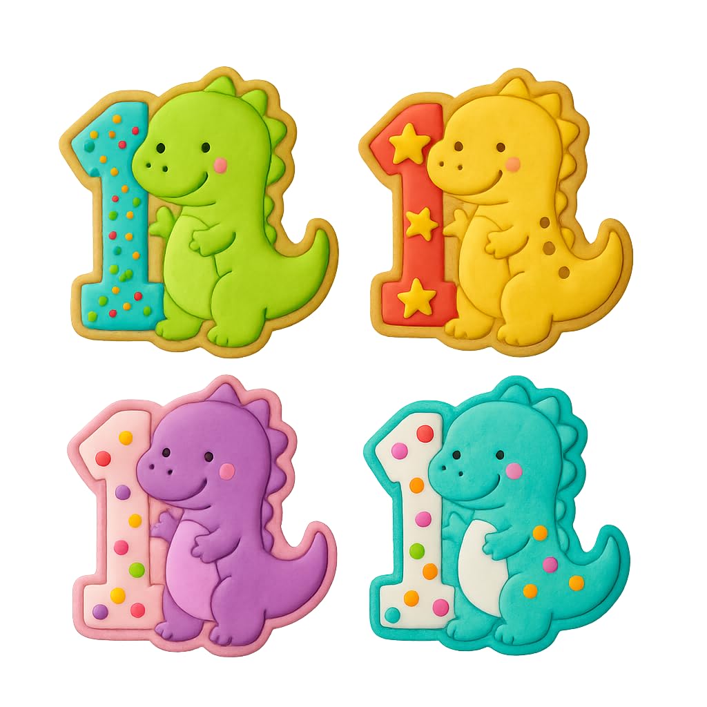 Mighty Gadget Dinosaur Birthday Cookie Cutter & Stamp - 4x3.2" Perfect Shape for One Year Old Celebrations (Random Color)