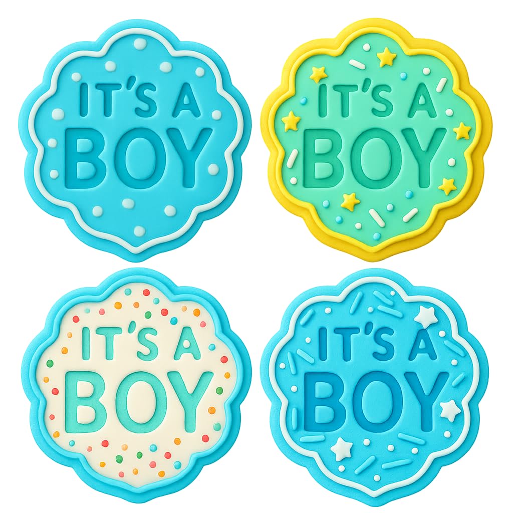 Mighty Gadget It's a Boy Cookie Cutter & Stamp - 4x4" Embossed Text for Baby Showers (Random Color)