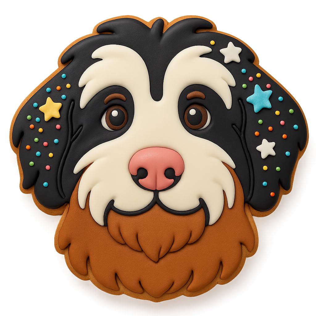 Mighty Gadget Bernedoodle Cookie Cutter and Stamp - 4x3.73", Detailed Doodle Dog Design for Fun Baking (Random Color)