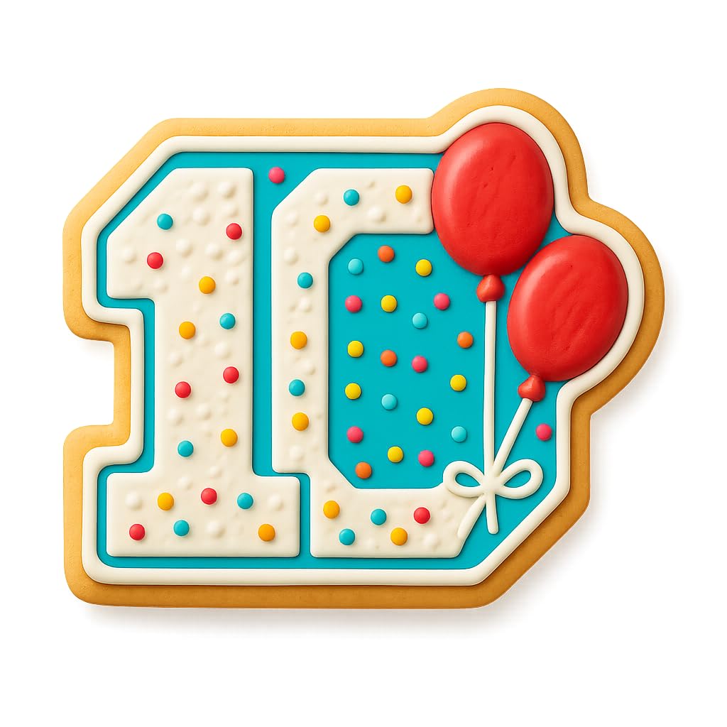 Mighty Gadget 10 Year Old Cookie Cutter with Balloons - 3.44x4" Number 10 Birthday Cookie Mold (Random Color)