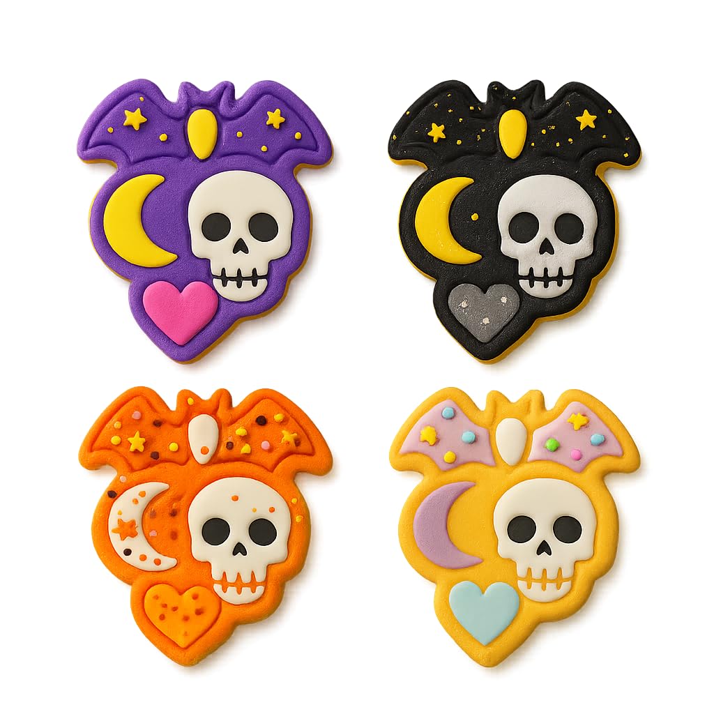 Mighty Gadget Halloween Bat with Skull & Heart Cookie Cutter & Stamp - 4x3" Unique Combo for October Fun (Random Color)