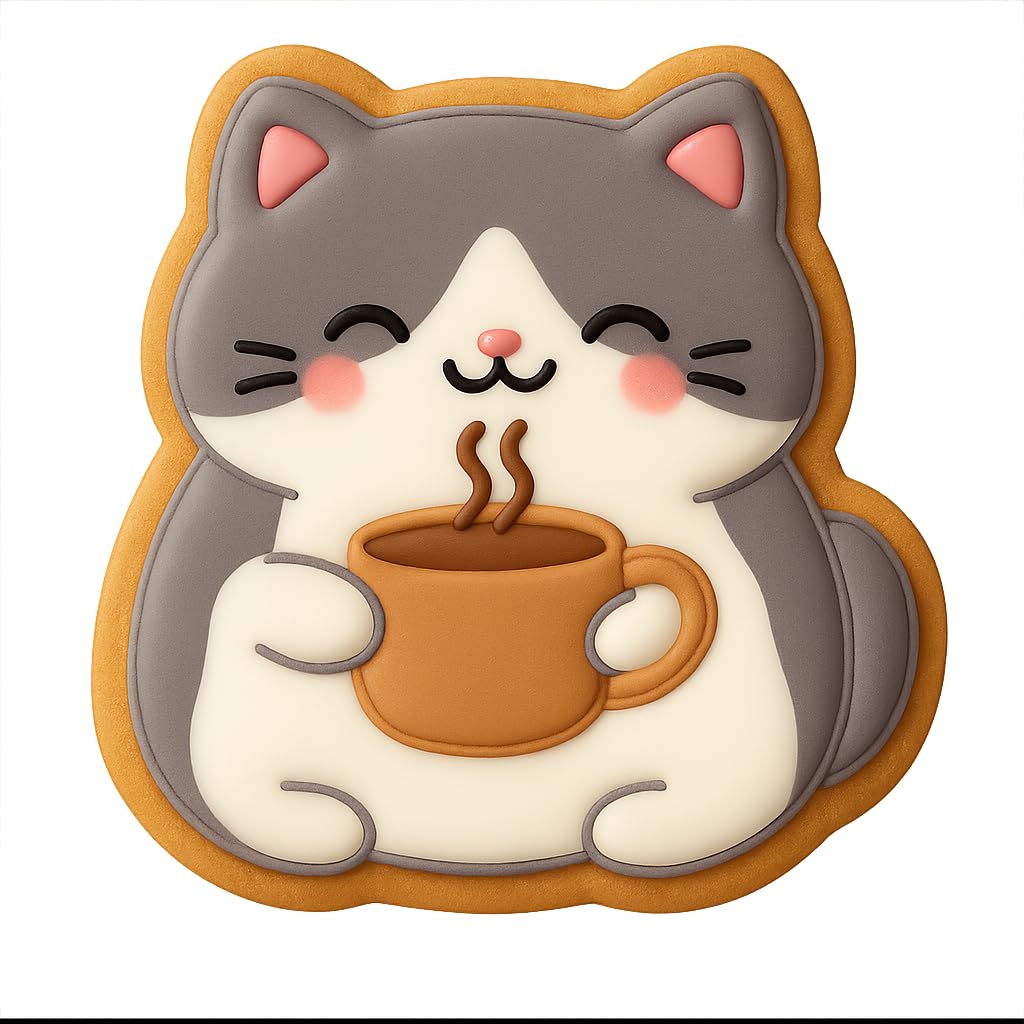 Kawaii Cat Holding Coffee Mug Cookie Cutter - 4x3.7" Fun Baking Design Set