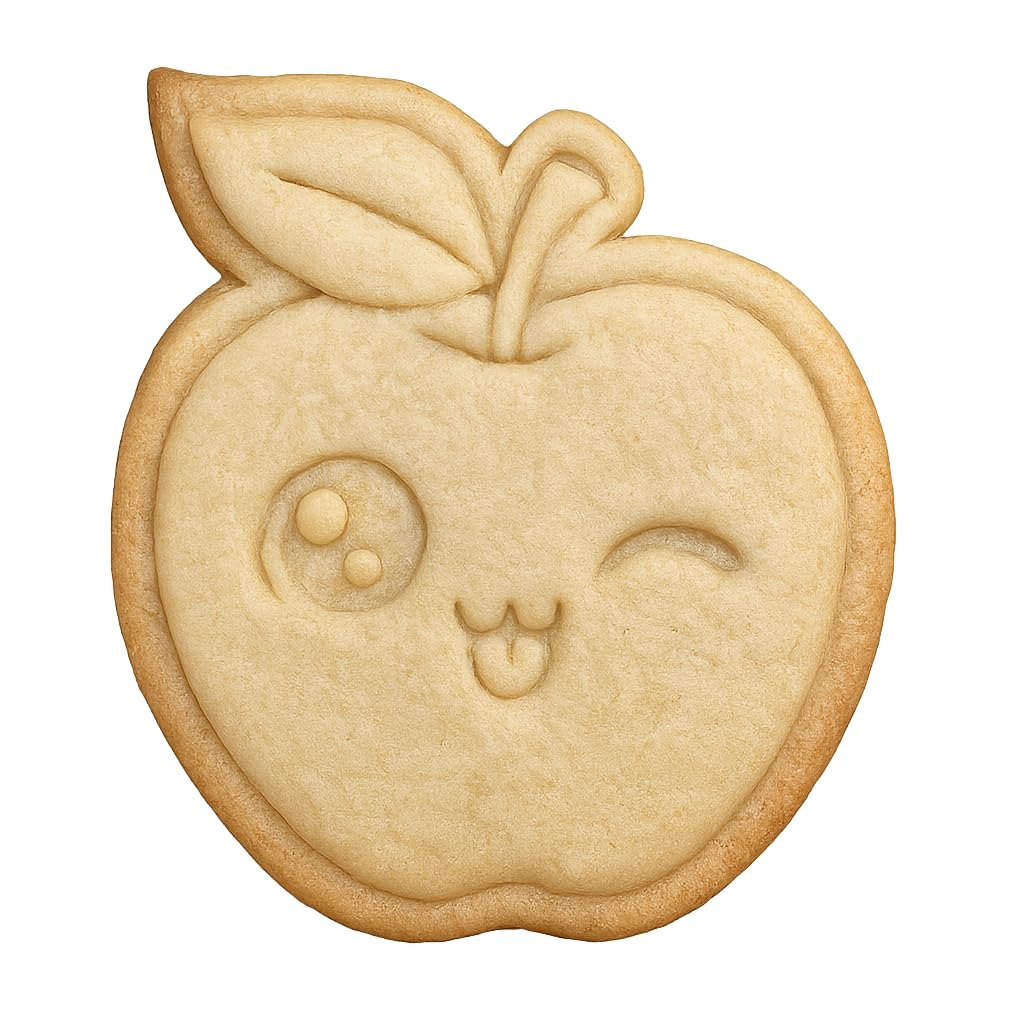Kawaii Apple Cookie Cutter & Stamp 4x3.5" for Baking Fondant Clay Embosser