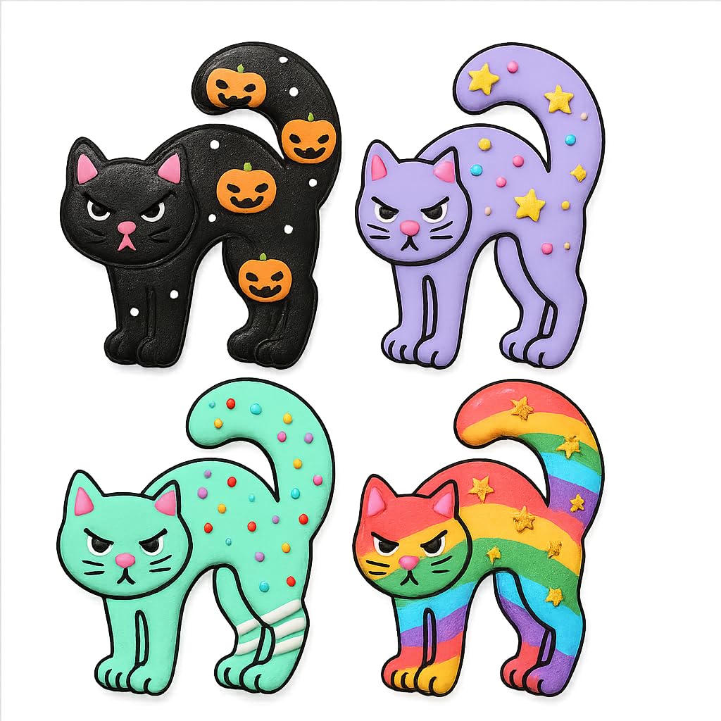 Mighty Gadget Angry Cat Cookie Cutter & Stamp - 4x3" Fun Design for Halloween Baking (Random Color)