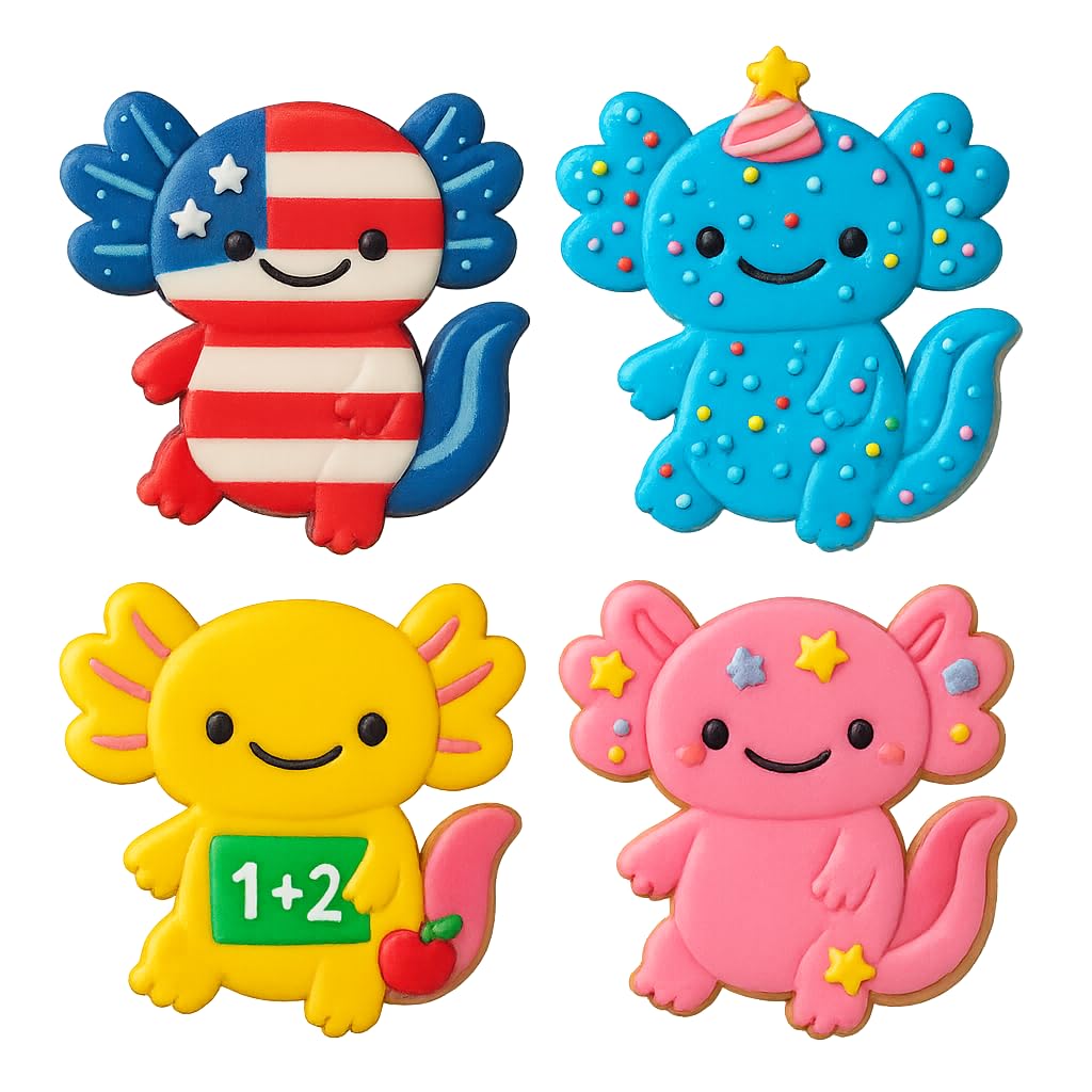 Mighty Gadget Kawaii Axolotl Cookie Cutter & Stamp - 4x3.58" Delightful Shape for Kids Baking (Random Color)