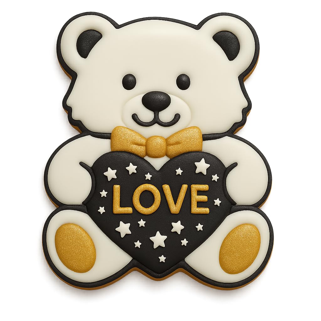 Mighty Gadget Teddy Bear Holding Heart Cookie Cutter & Stamp - 4x3.18", Cute Love-Themed Baking Tool (Random Color)