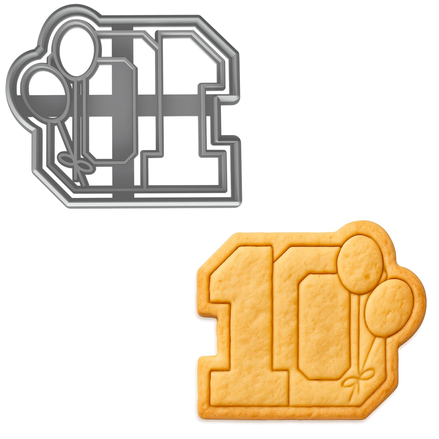 Mighty Gadget 10 Year Old Cookie Cutter with Balloons - 3.44x4" Number 10 Birthday Cookie Mold (Random Color)