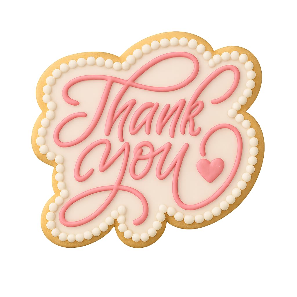 Mighty Gadget Elegant Thank You Cookie Cutter & Stamp - 4x3.76" Script Message Cookie Mold (Random Color)