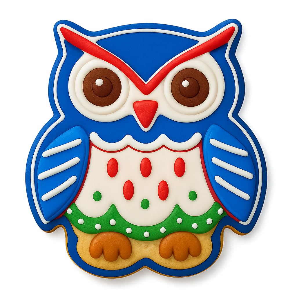 Mighty Gadget Wise Owl Cookie Cutter & Stamp - 4x3.53" Cute Owl Shape for Kids Baking & Animal Cookies (Random Color)